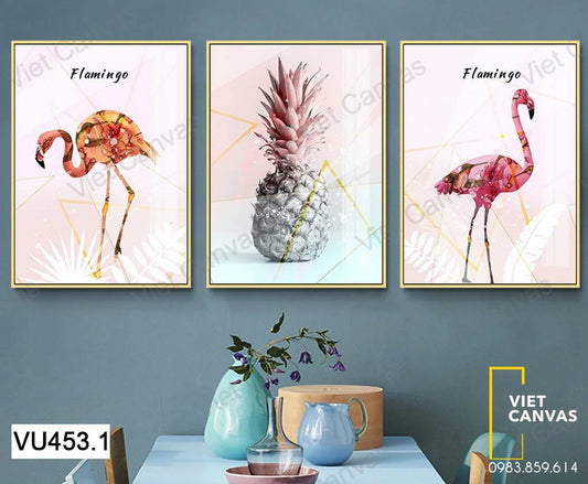 Bộ 3 Tranh Trái Dứa Và Chim Hồng Hạc - VU453.1