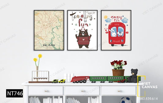 Bộ 3 Tranh Gấu, Thỏ Và Bản Đồ Sài Gòn - NT746