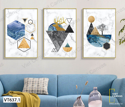 Bộ 3 Tranh Hươu Và Các Khối Hình - VT637.1