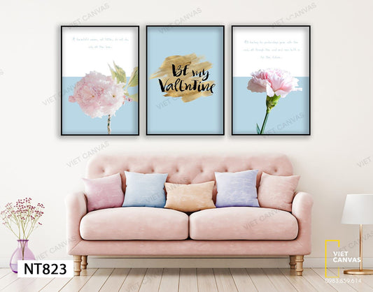 Bộ 3 Tranh Cành Hoa Và Quotes Be My Valentine - NT823