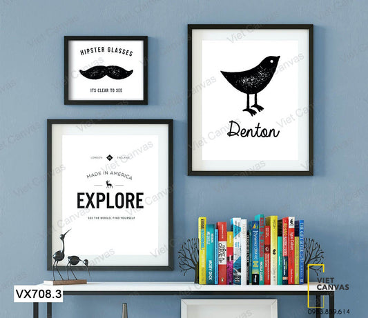 Bộ 3 Tranh Chú Chim Và Quotes - VX708.3