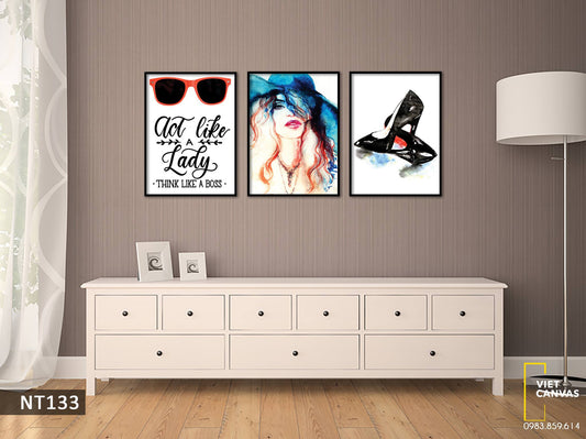 Bộ 3 Tranh Cô Gái Cá Tính, Đôi Guốc Và Quotes - NT133