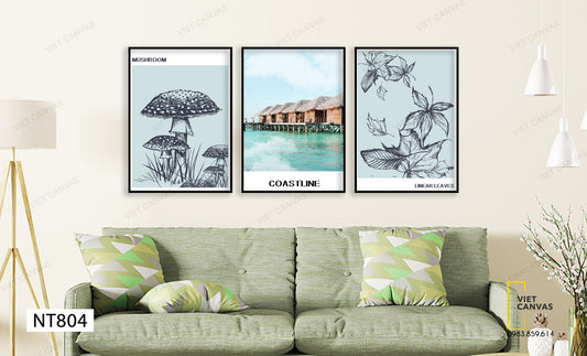 Bộ 3 Tranh Vẻ Đẹp Giản Dị Bên Bờ Biển, Cây Nấm Và Lá Cây - NT804
