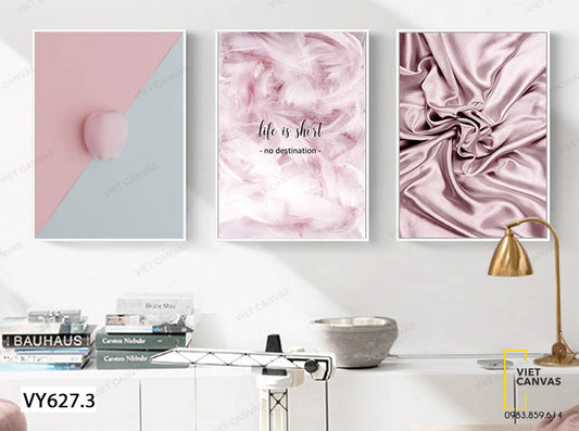 Bộ 3 Tranh Trái Táo, Lông Vũ Và Vải Phi Bóng - VY627.3