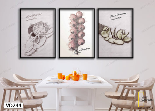 Bộ 3 Tranh Nhánh Cà Chua Và Thân Gỗ - VD244