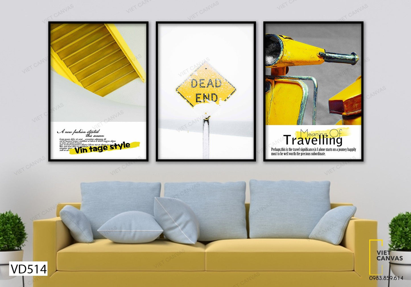 Bộ 3 Tranh Bậc Cầu Thang, Xe Máy Và Bảng Dead End - VD514