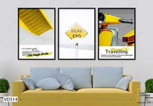 Bộ 3 Tranh Bậc Cầu Thang, Xe Máy Và Bảng Dead End - VD514