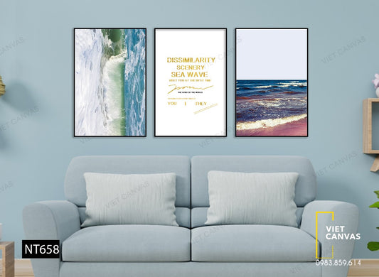 Bộ 3 Tranh Biển Xanh Và Quotes - NT658