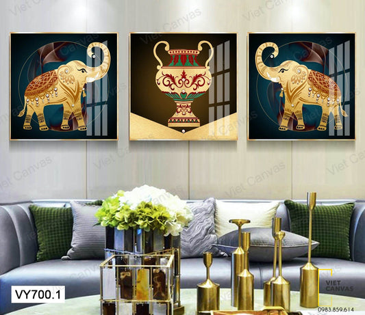 Bộ 3 Tranh Voi Họa Tiết Cổ Đại - VY700.1