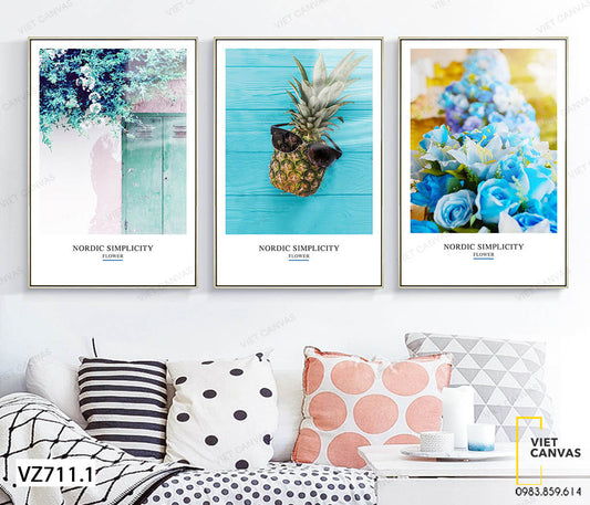 Bộ 3 Tranh Vòm Hoa Trước Cổng, Trái Thơm Và Hoa Hồng Xanh - VZ711.1