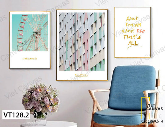 Bộ 3 Tranh Vòng Đu Quay Và Các Ô Vuông - VT128.2