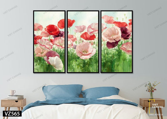 Bộ 3 Tranh Vườn Hoa Ngập Tràn Sắc Màu - VZ565