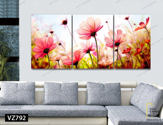 Bộ 3 Tranh Vườn Hoa Sắc Hồng Sinh Động - VZ792