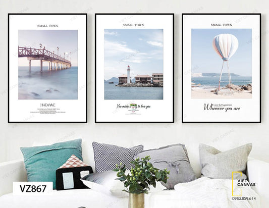 Bộ 3 Tranh Chiếc Cầu Và Bờ Biển - VZ867