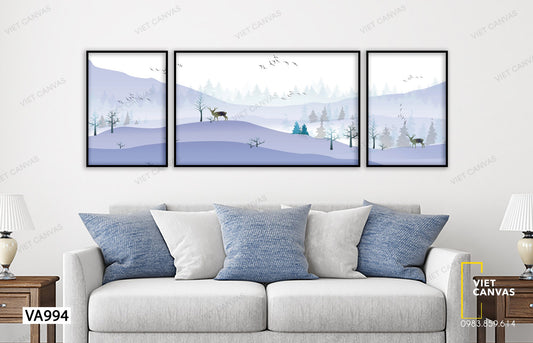 Bộ 3 Tranh Hươu Và Rừng Tuyết - VA994