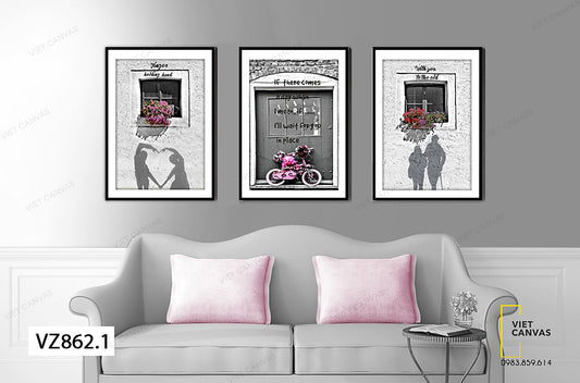 Bộ 3 Tranh Cặp Đôi Yêu Nhau Và Chiếc Xe Ngọt Ngào - VZ862.1