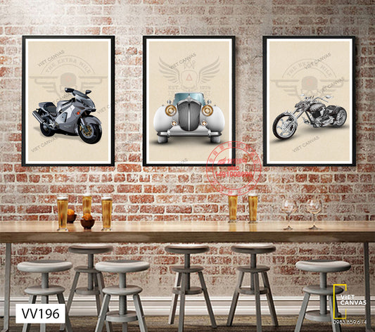 Bộ 3 Tranh Xe Ôtô Và Moto - VV196