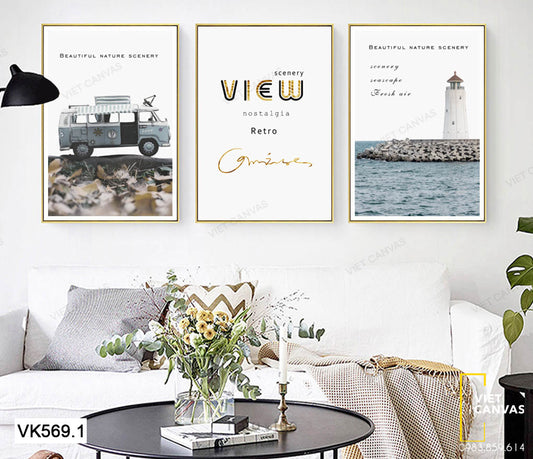 Bộ 3 Tranh Xe Và Ngọn Hải Đăng - VK569.1