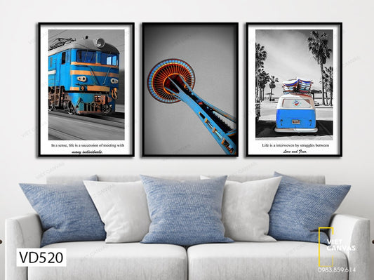 Bộ 3 Tranh Xe Và Vòng Xoay Xanh - VD520