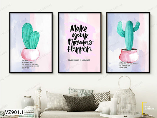 Bộ 3 Tranh Xương Rồng Và Quotes - VZ901.1