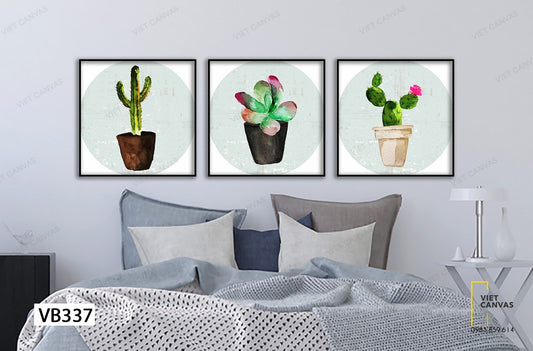 Bộ 3 Tranh Chậu Xương Rồng Xinh Xắn - VB337
