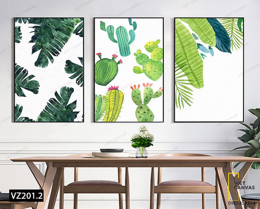 Bộ 3 Tranh Xương Rồng Và Lá Cây - VZ201.2