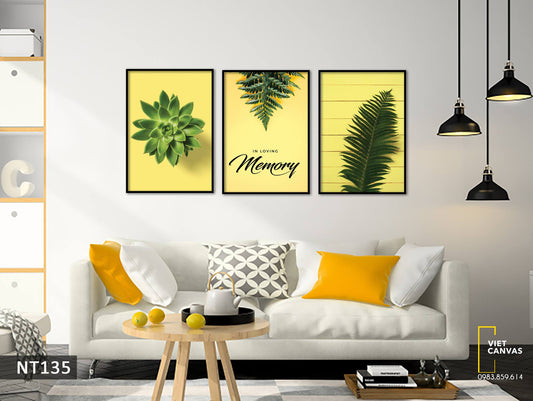 Bộ 3 Tranh Sen Đá Và Lá Cây Xanh - NT135