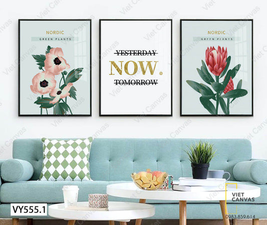 Bộ 3 Tranh Cành Hoa Và Quotes - VY555.1