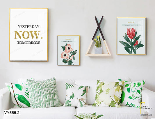Bộ 3 Tranh Những Cây Bông Hoa Xinh Xắn Và Quotes - VY555.2