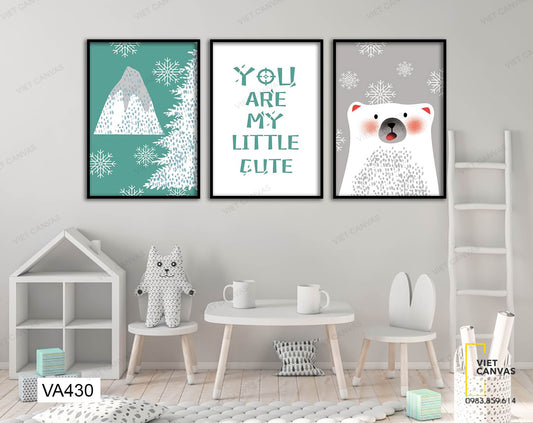 Bộ 3 Tranh Chú Gấu, Cây Thông Và Quotes You Are My Little Cute - VA430