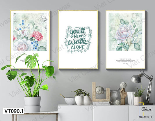 Bộ 3 Tranh Hoa Và Quotes - VT090.1