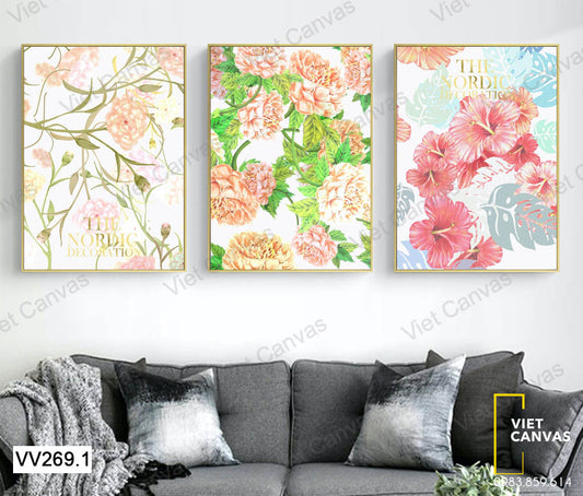 Bộ 3 Tranh Hoa Râm Bụt Và Mẫu Đơn - VV269.1