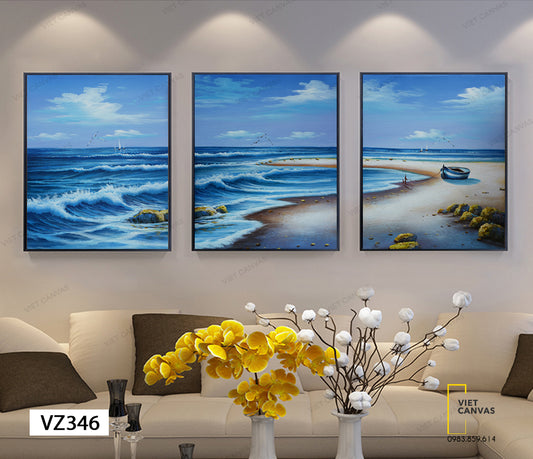 Bộ 3 Tranh Biển Xanh Hiền Hòa - VZ346