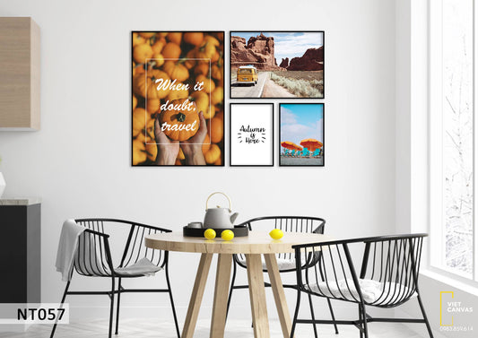 Bộ 4 Tranh Bí Đỏ, Đường Đến Sa Mạc, Những Chiếc Ô Và Quotes - NT057