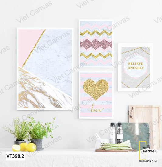 Bộ 4 Tranh Trái Tim, Đường Viền Và Quotes - VT398.2