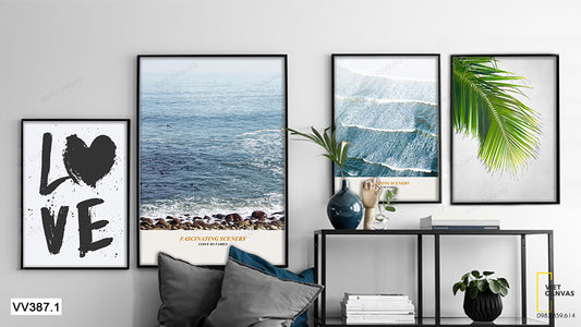 Bộ 4 Tranh Biển Và Lá Cây - VV387.1