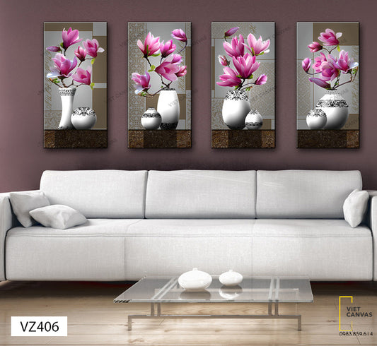 Bộ 4 Tranh Bình Hoa Nở Ấn Tượng - VZ406