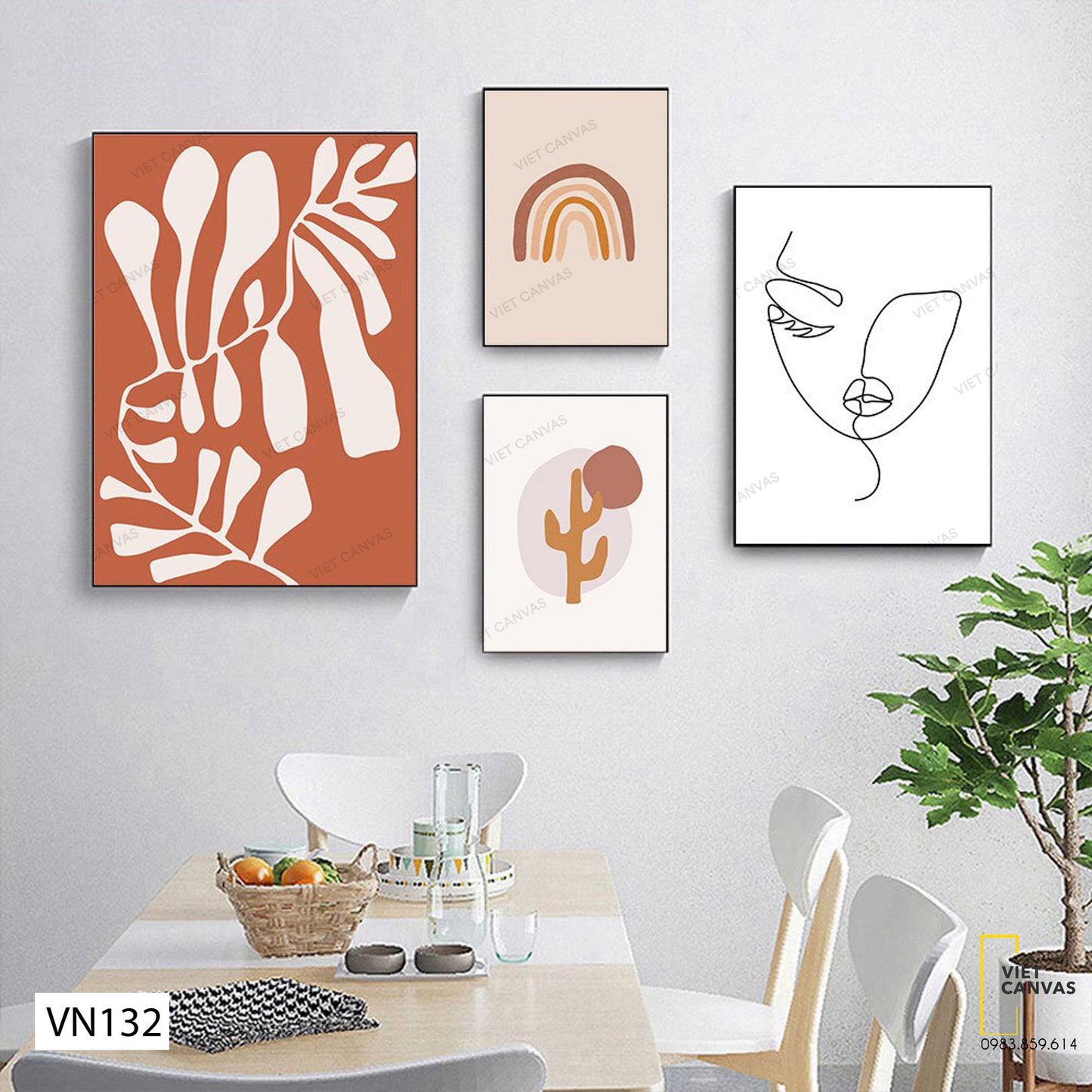 Bộ 4 Tranh Cầu Vòng, Nét Vẽ Tối Giản - VN132