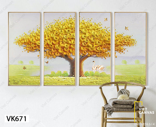 Bộ 4 Tranh Cây Cổ Thụ Lá Vàng - VK671