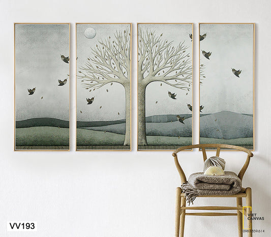 Bộ 4 Tranh Cây Và Đàn Chim - VV193