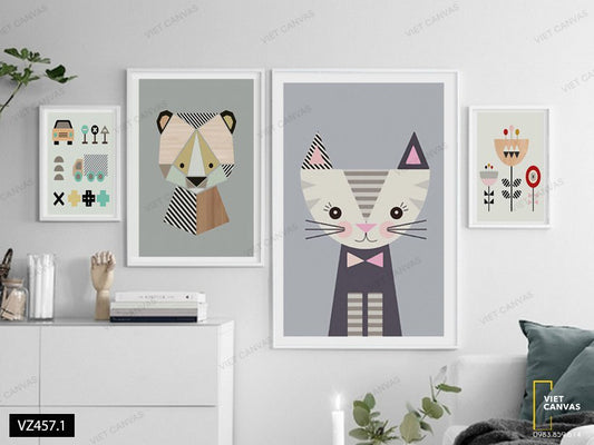 Bộ 4 Tranh Hoạt Hình Dễ Thương Của Động Vật - VZ457.1