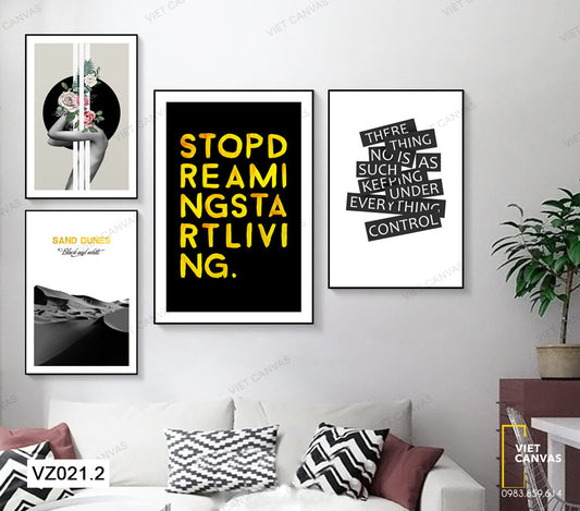 Bộ 4 Tranh Cô Gái Bên Hoa, Sa Mạc Và Quotes - VZ021.2