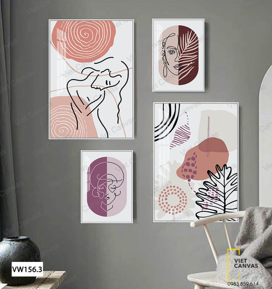 Bộ 4 Tranh Cô Gái Và Chiếc Lá Nghệ Thuật - VW156.3