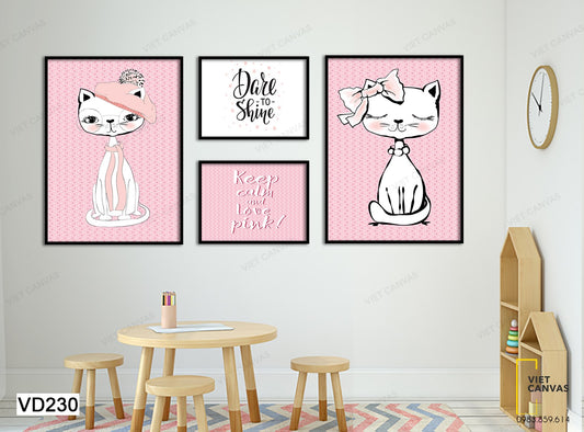 Bộ 4 Tranh Cô Mèo Đáng Yêu - VD230