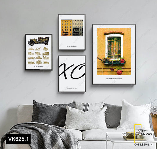 Bộ 4 Tranh Khung Cửa Sổ, Các Loại Xe Và Quotes - VK625.1
