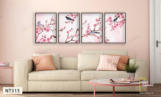 Bộ 4 Tranh Đào Xuân Khoe Sắc - NT515