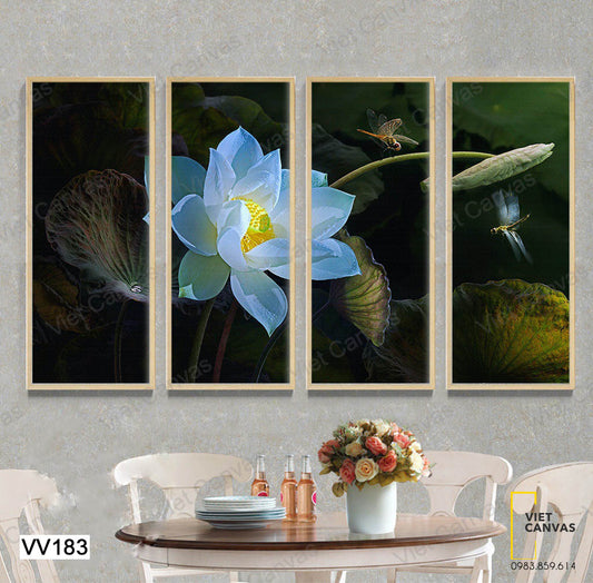 Bộ 4 Tranh Hoa Sen Và Chuồn Chuồn - VV183