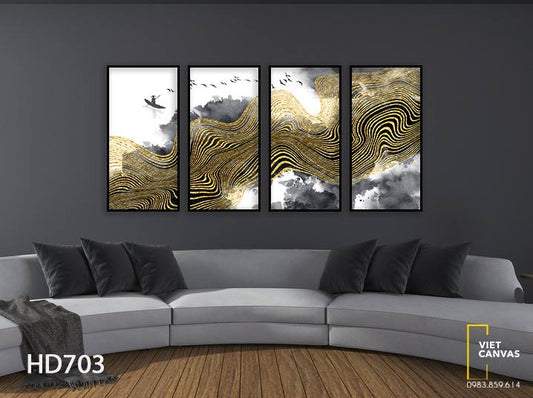 Bộ 4 Tranh Đàn Chim Bay Trên Dòng Sông Kí Ức - HD703