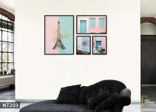 Bộ 4 Tranh Eiffel Mộng Mơ Và Những Khung Cửa Sổ - NT203