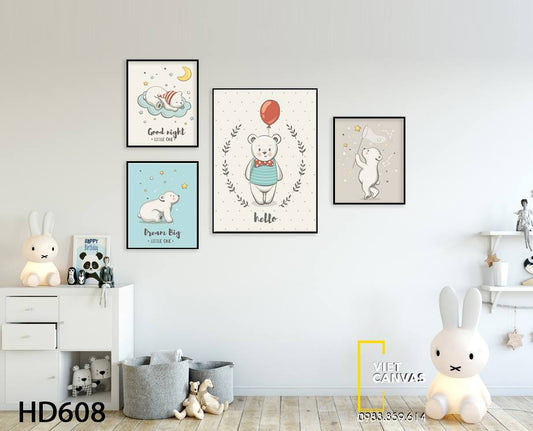 Bộ 4 Tranh Gấu Con Vui Chơi - HD608